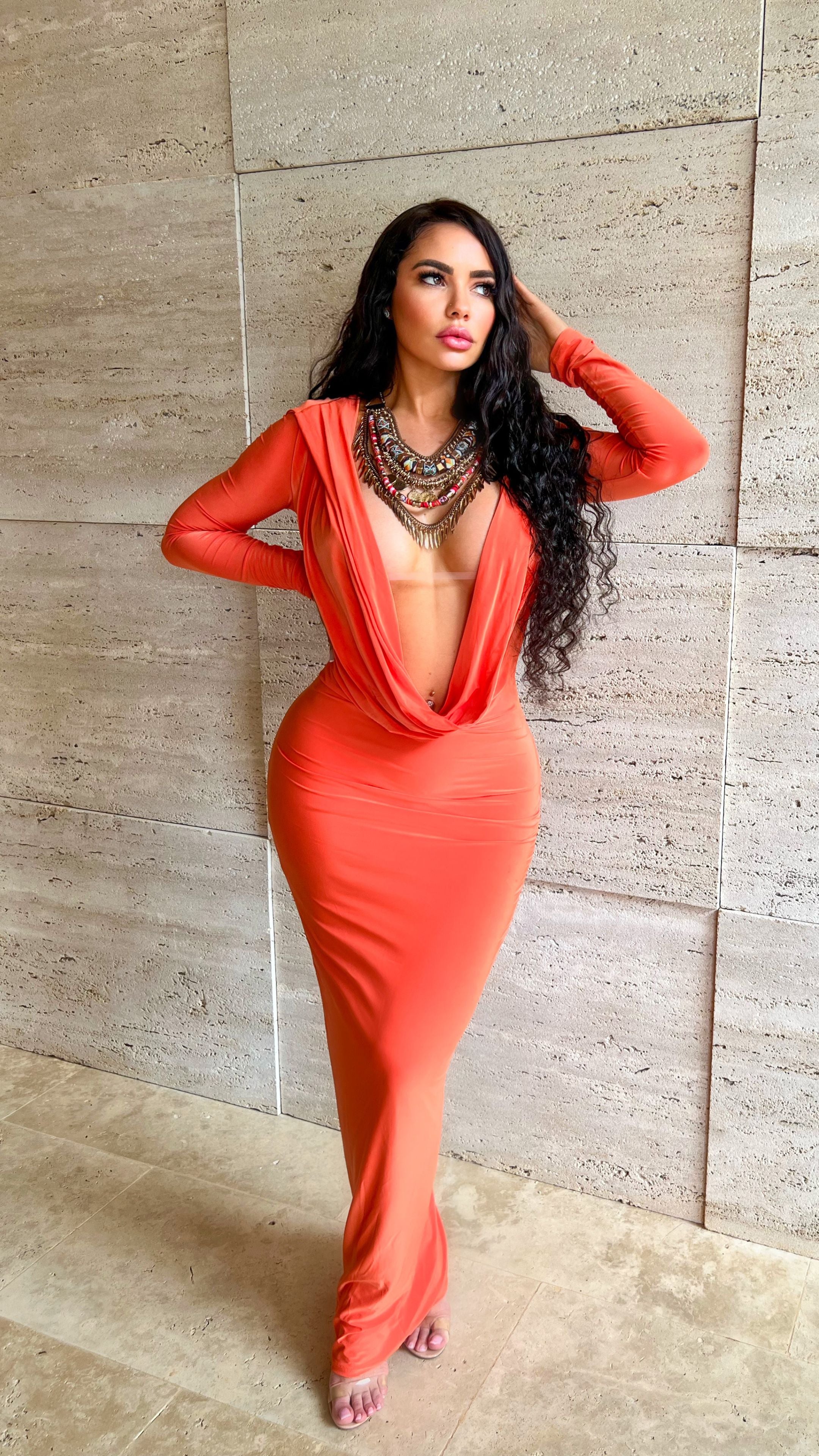 Cabo Deep Down Dress- Orange
