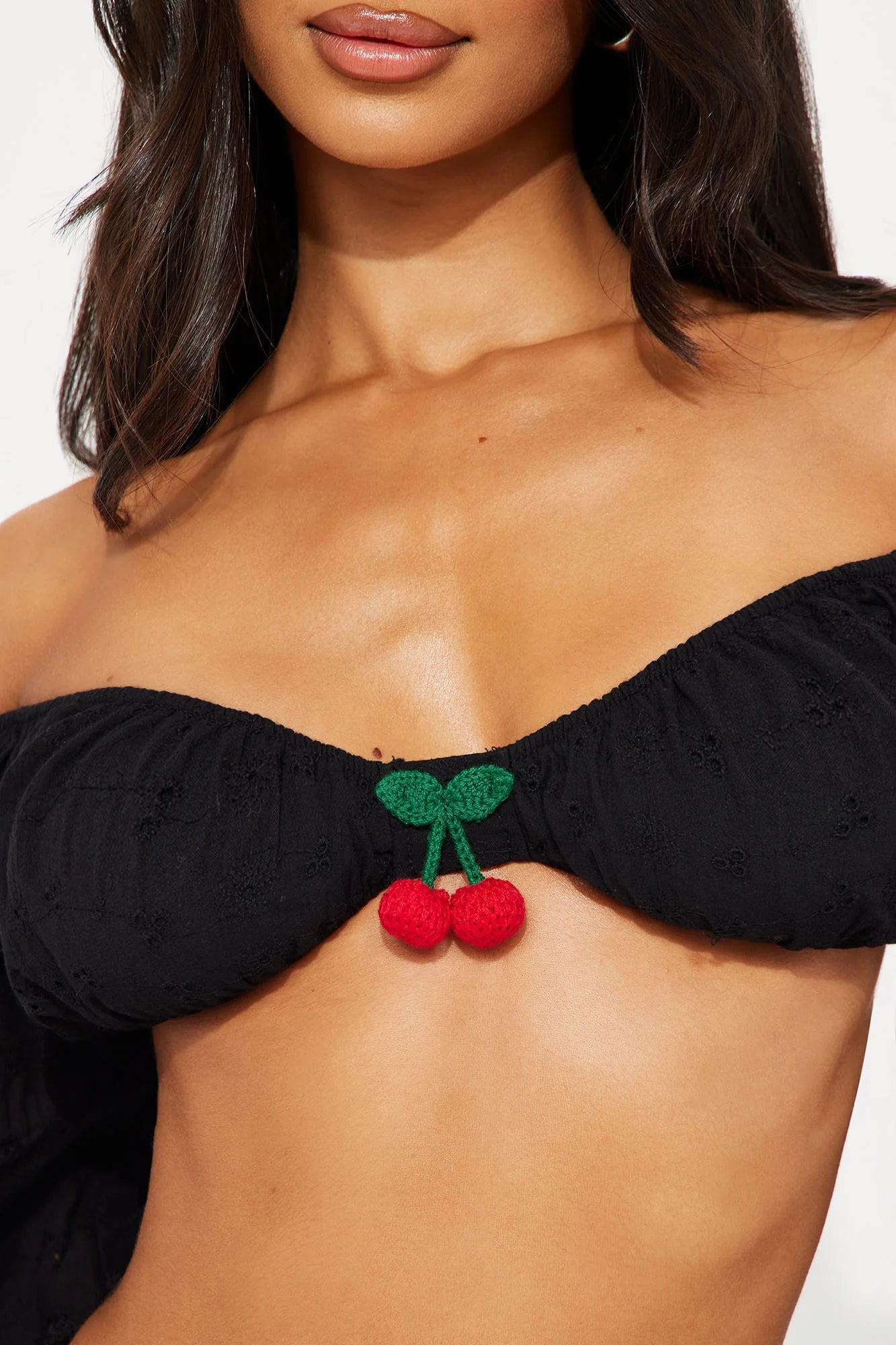 cherry micro skirt set- black