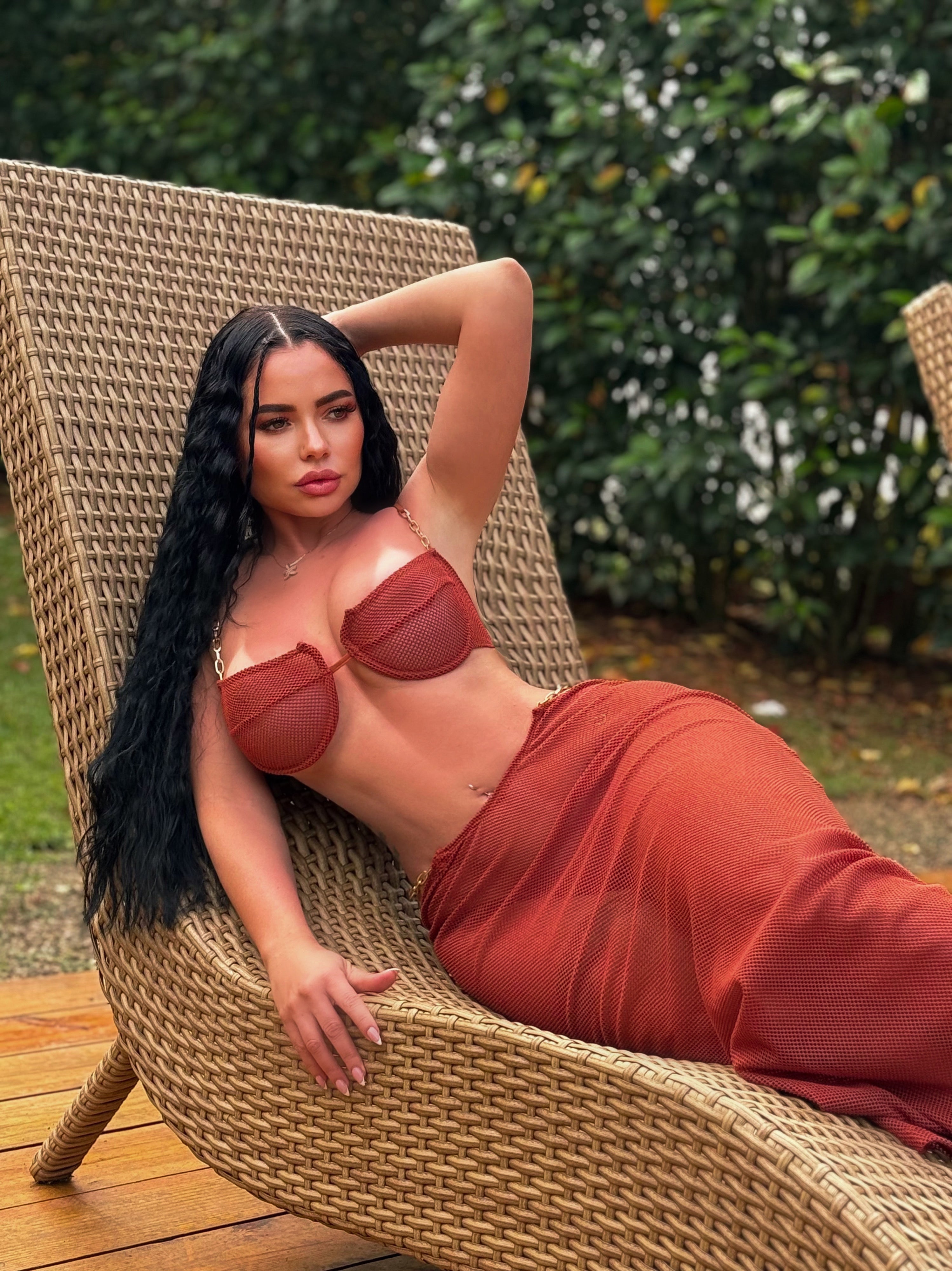 marbella SET  See-through skirt for summer - BROWN