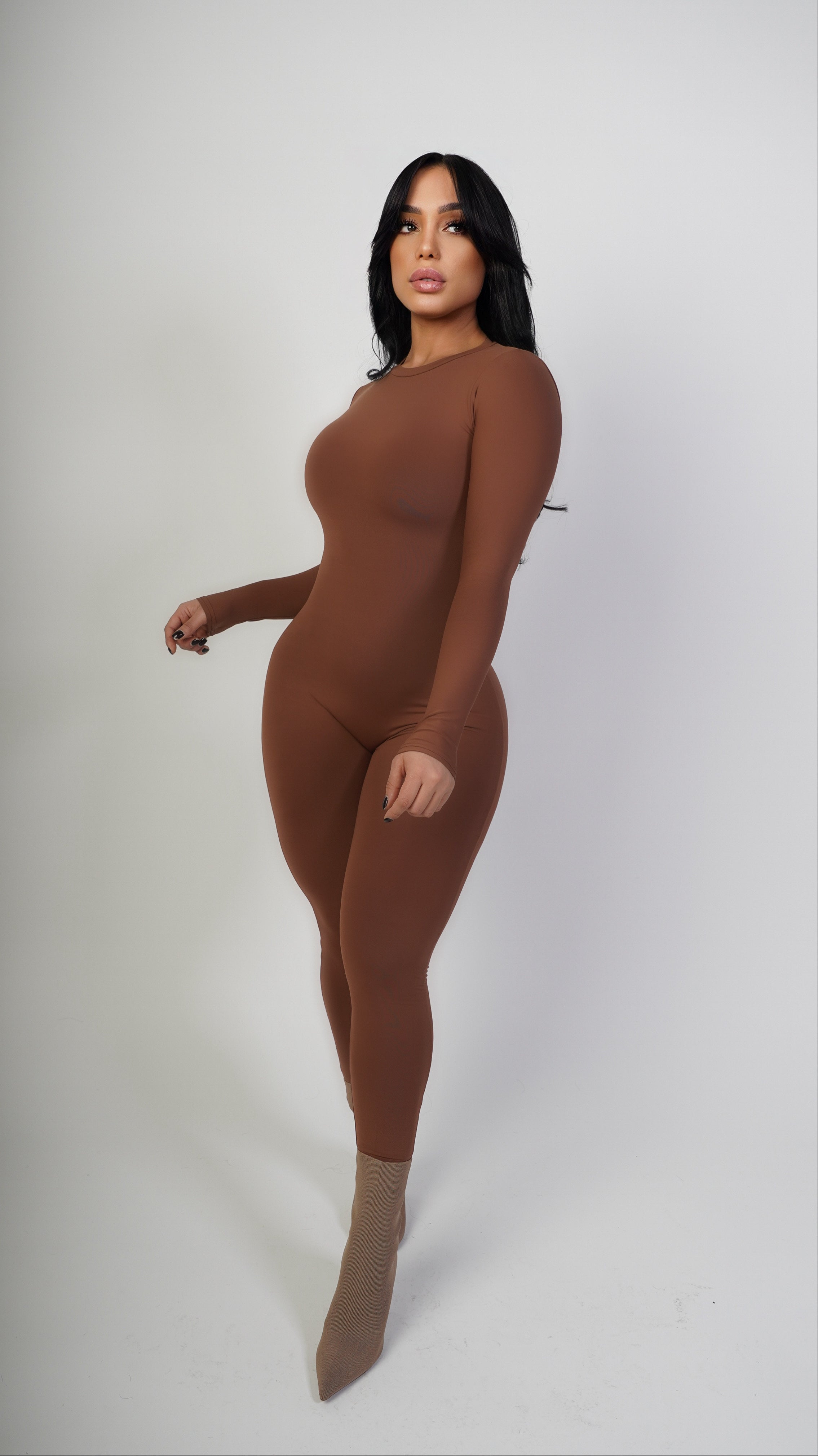 Chic Dark Jumpsuit - brown