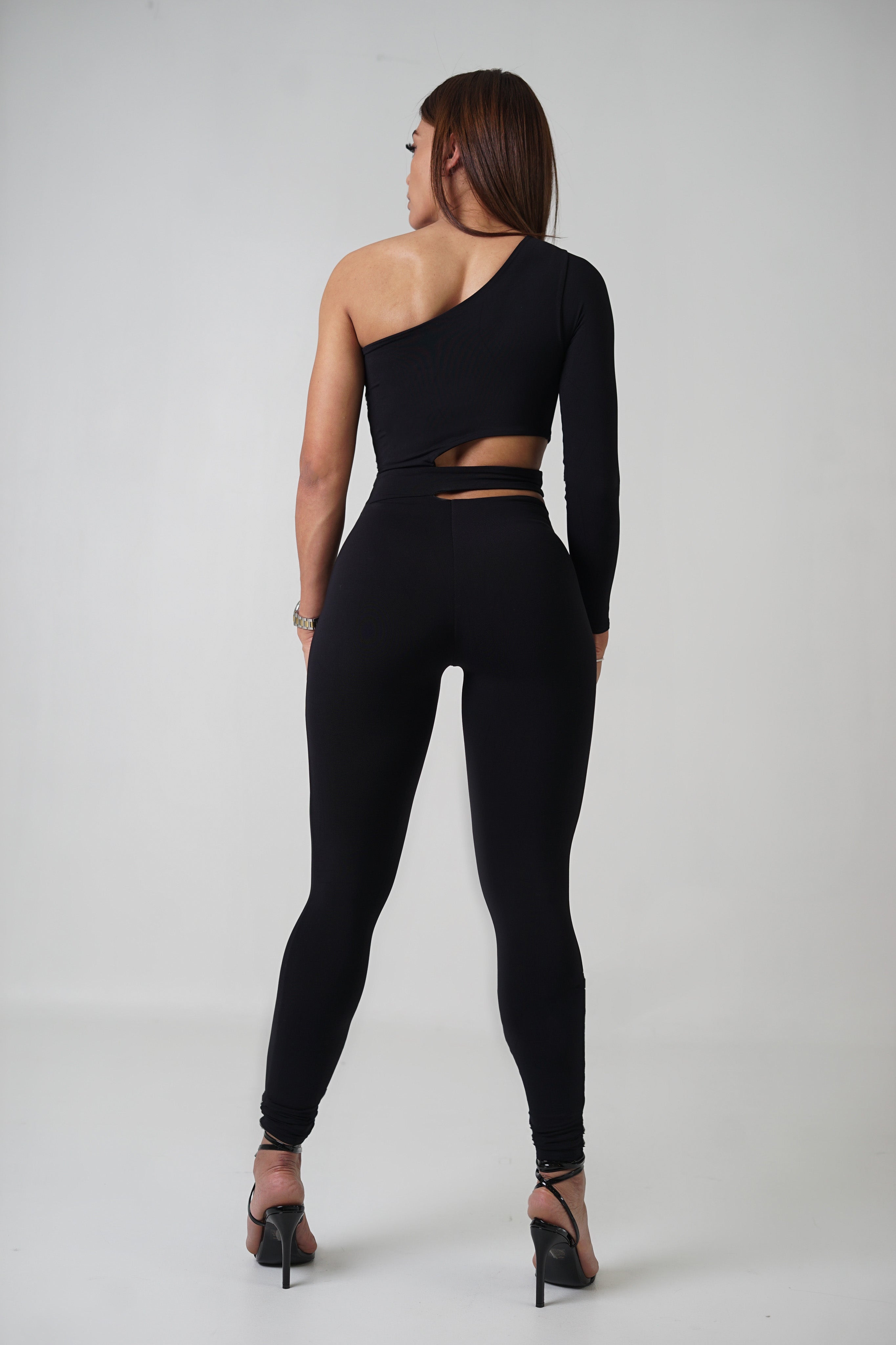 LONG SLEEVE ONE SHOULDER  Jumpsuit - Black