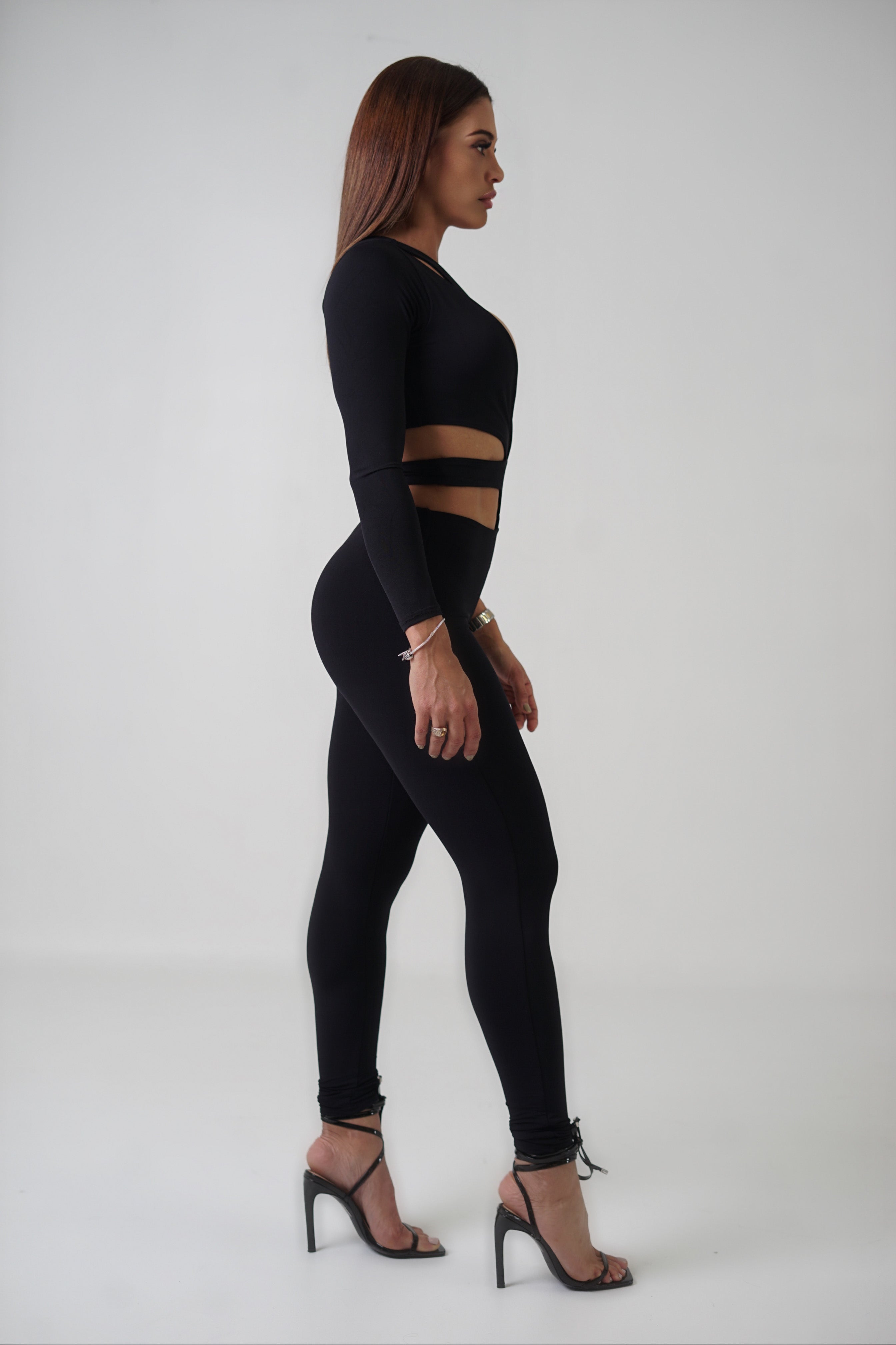 LONG SLEEVE ONE SHOULDER  Jumpsuit - Black