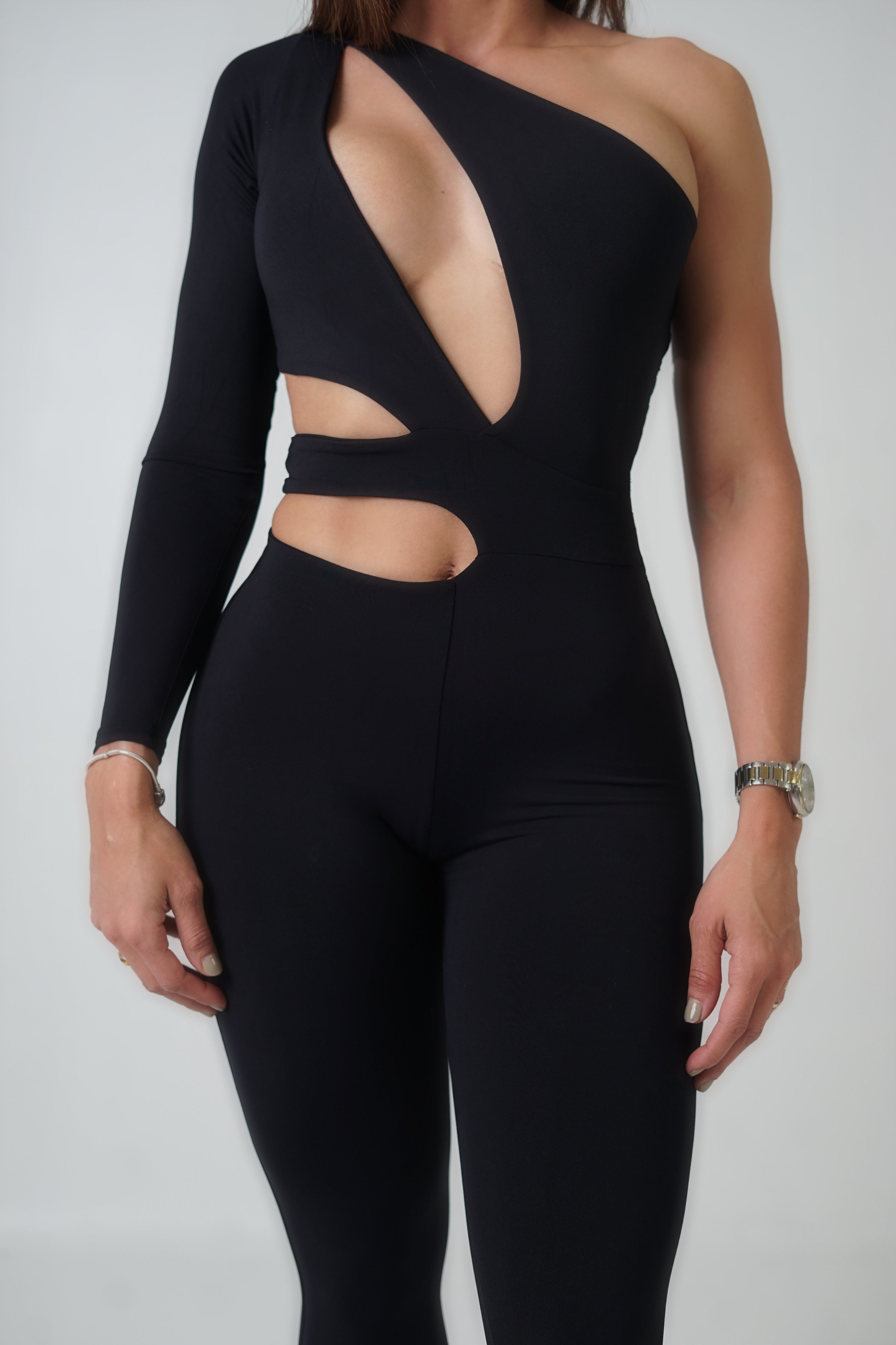 LONG SLEEVE ONE SHOULDER  Jumpsuit - Black